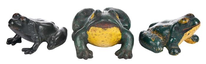 Three Painted Cast Iron Frog Door Stops