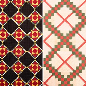 Two American 'Irish Chain' and 'Union Square' Patchwork Quilts, one with Francisco-Brown Family
