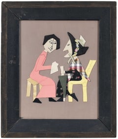Framed American Needlework Picture, 'The Gossips'