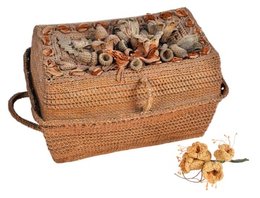 Crocheted Folk Art Box with Crocheted Flowers