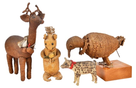 Four Folk Art Crocheted Woodland Animals