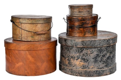 Five Paint Decorated Bentwood Pantry Boxes