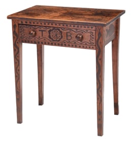 Rare Southern Folk Art Paint Decorated Walnut Table, Probably African American