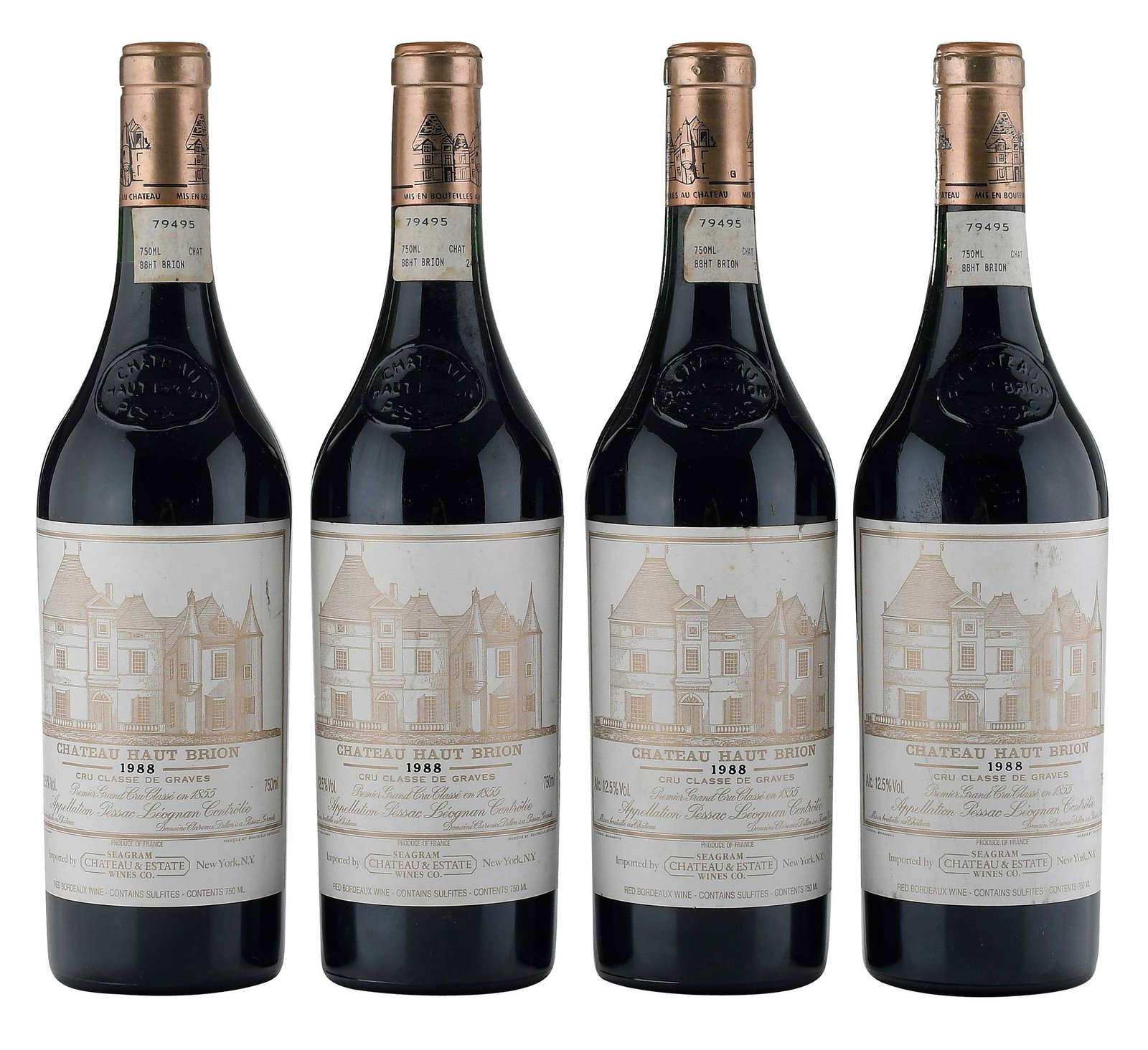Four Bottles 1988 Chateau Haut Brion: Vintage 1988, Pessac-Leognan, France, Red Bordeaux, 750 ml, alcohol 12.5% by volume Provenance: Private Collection, Asheville, North Carolina Note: Please note purchases of wine and/or spirits are not