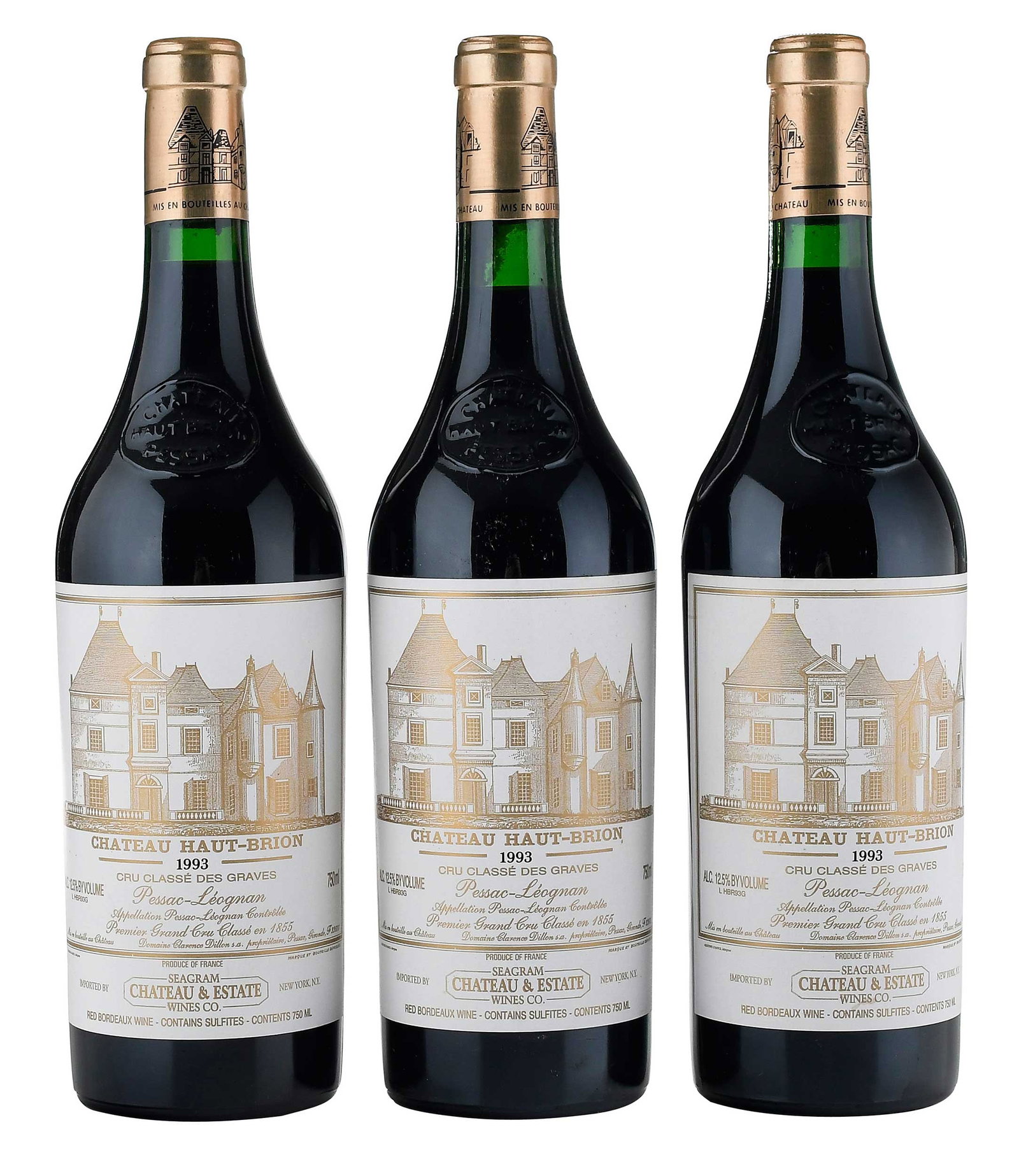 Three Bottles 1993 Chateau Haut Brion: Vintage 1993, Pessac-Leognan, France, Red Bordeaux, 750 ml, alcohol 12.5% by volume Provenance: Private Collection, Asheville, North Carolina Note: Please note purchases of wine and/or spirits are not
