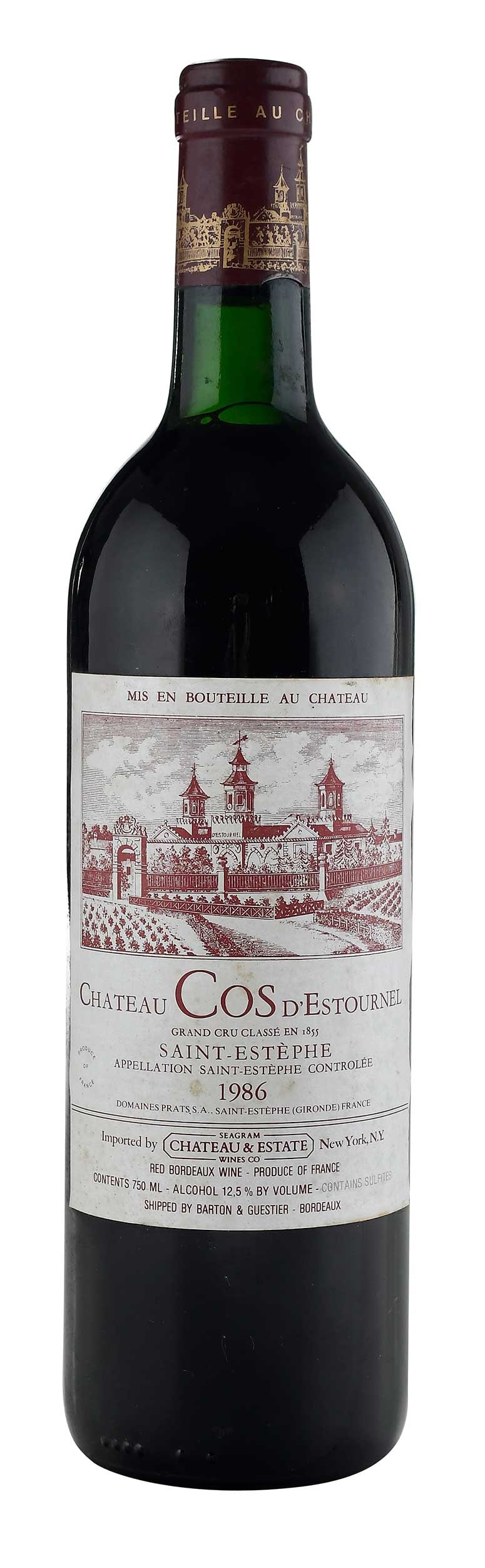 1986 Chateau Cos d'Estournel: Vintage 1986, Saint-Estephe, France, Red Bordeaux, 750 ml, alcohol 12.5% by volume Provenance: Private Collection, Biltmore Forest, North Carolina Note: Please note purchases of wine and/or spirits ar