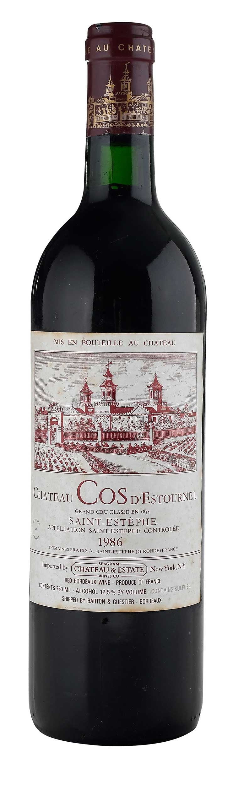 1986 Chateau Cos d'Estournel: Vintage 1986, Saint-Estephe, France, Red Bordeaux, 750 ml, alcohol 12.5% by volume Provenance: Private Collection, Asheville, North Carolina Note: Please note purchases of wine and/or spirits are not 