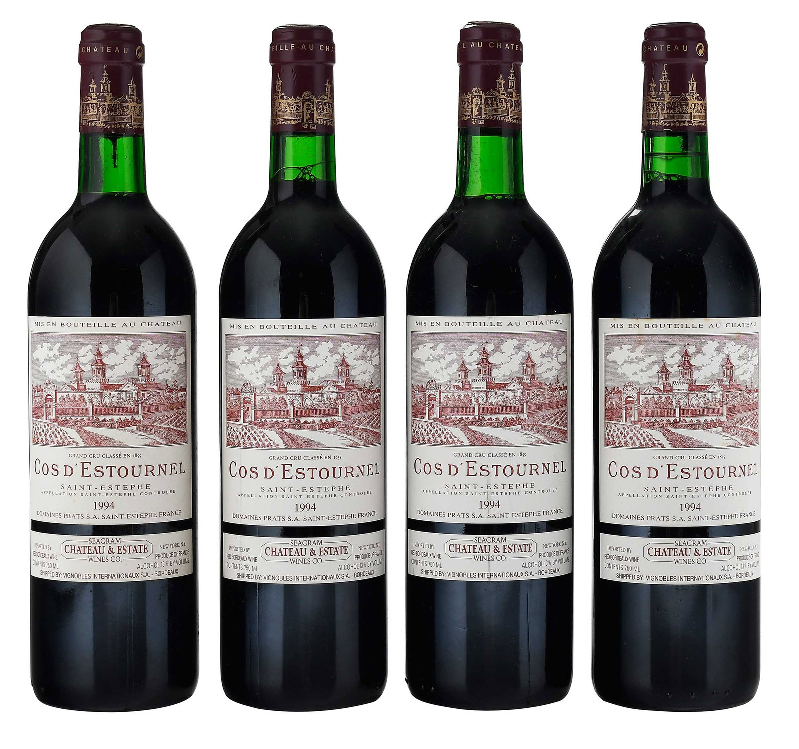 Four Bottles 1994 Chateau Cos d'Estournel: Vintage 1994, Saint-Estephe, Red Bordeaux, 750 ml, alcohol 13% by volume Provenance: Private Collection, Asheville, North Carolina Note: Please note purchases of wine and/or spirits are not available 