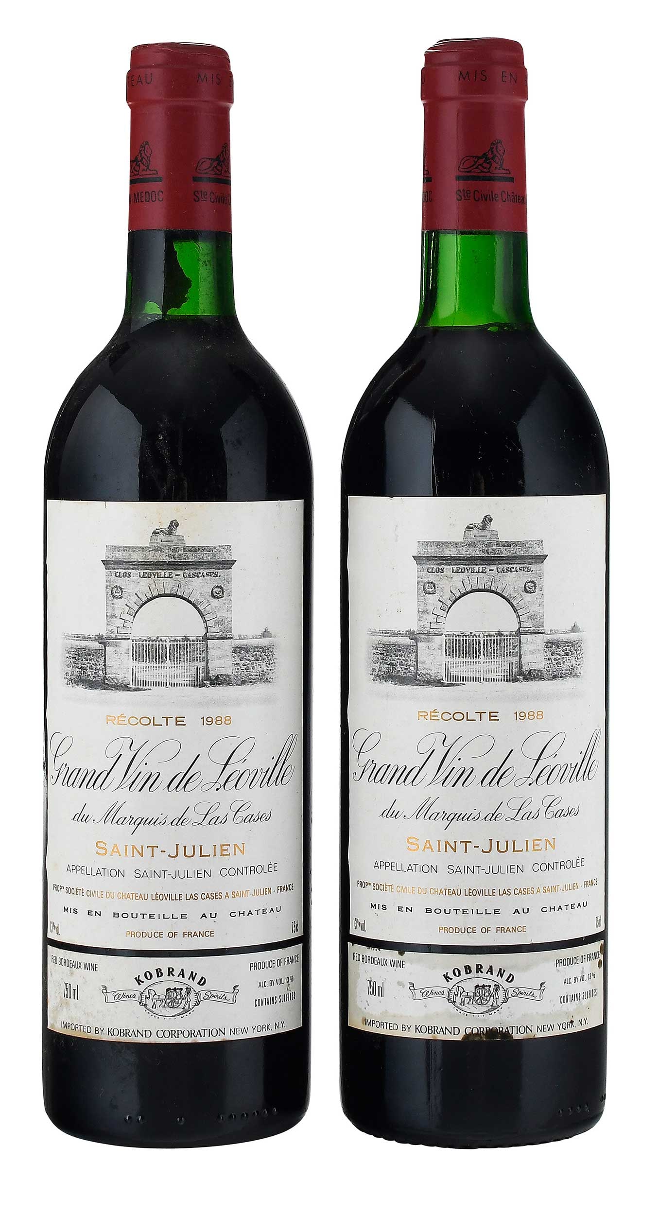 Two Bottles 1988 Chateau Leoville-Las Cases 'Grand Vin de Leoville': Vintage 1988, Saint-Julien, France, Red Bordeaux, 750 ml, alcohol 13% by volume Provenance: Private Collection, Asheville, North Carolina Note: Please note purchases of wine and/or spirits are not ava