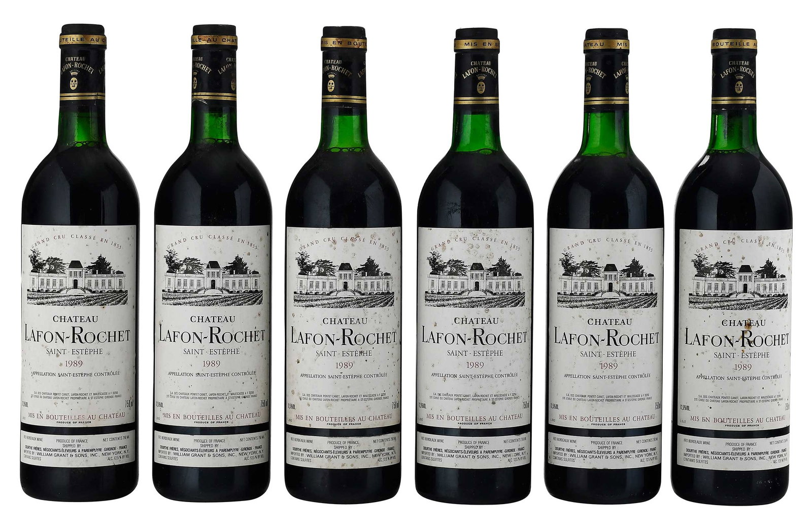 Six Bottles 1989 Chateau Lafon-Rochet: Vintage 1989, Saint-Estephe, France, Red Bordeaux, 750 ml, alcohol 12.5% by volume Provenance: Private Collection, Biltmore Forest, North Carolina Note: Please note purchases of wine and/or spirits ar