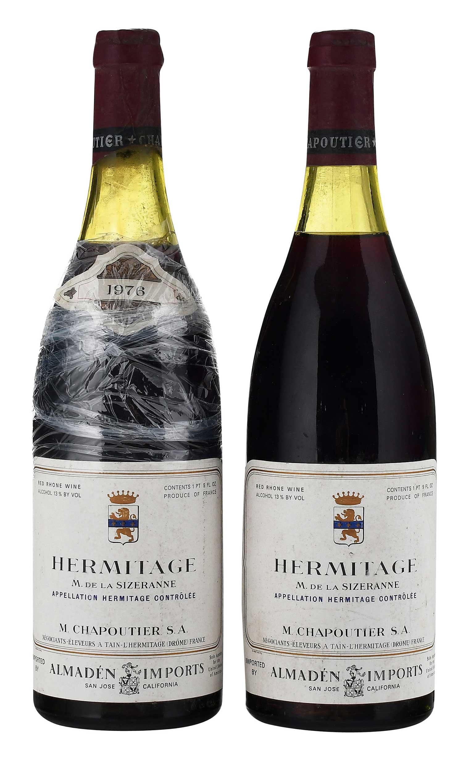 Two Bottles 1976 M. Chapoutier Hermitage Monier de la Sizeranne: Vintage 1973, Rhone, France, 750 ml, alcohol 13% by volume Provenance: Private Collection, Biltmore Forest, North Carolina Note: Please note purchases of wine and/or spirits are not available for in h