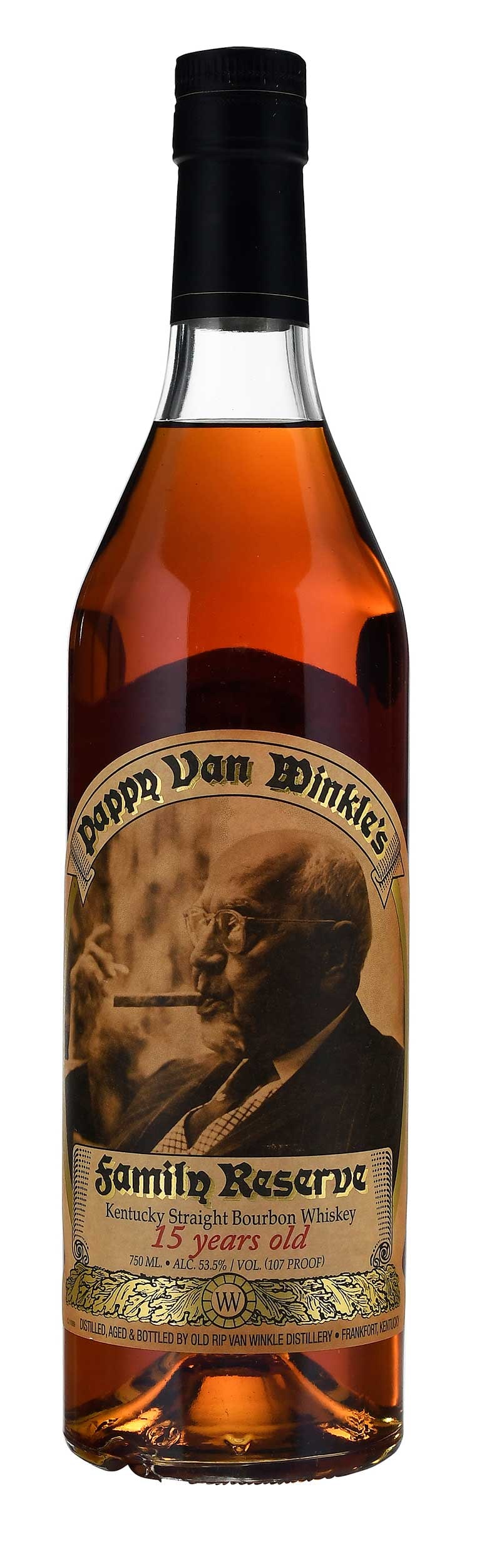 Pappy Van Winkle 15 Year Old Family Reserve 2019: circa 2019, laser code reads "L192710120:47D", Kentucky, USA, Bourbon Whiskey, 750 ml, 107 proof Note: Please note purchases of wine and/or spirits are not available for in house shipping. Buyers can 