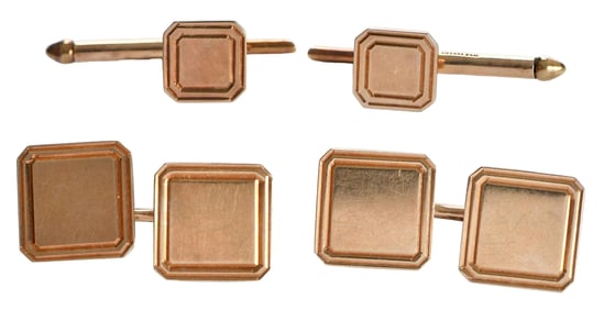 14kt. Tiffany & Co. Square Cufflinks and Stud Set