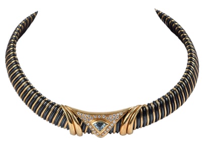 18kt. Italian Blue Topaz and Diamond Tubogas Necklace