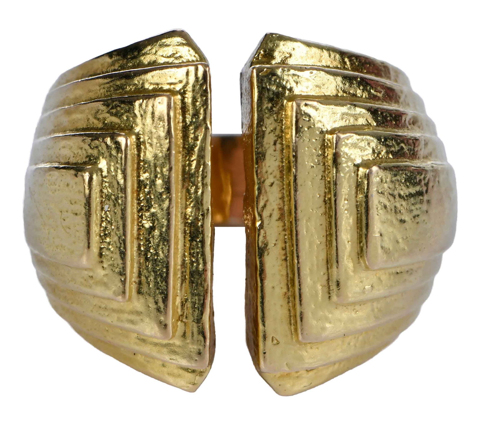18kt. David Webb Bark Finish Step Ring: modern style, open tiered dome design, stamped "WEBB, 18K", yellow gold, ring sz. 7-3/4, 30.8 g Provenance: Private Collection, North Carolina