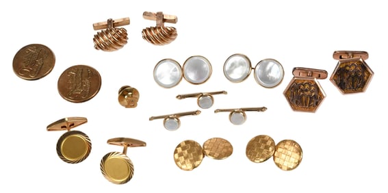 Five Pairs of Gold Cufflinks and 14kt. Dress Set