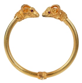 18kt. Double Ram's Head Hinged Bracelet