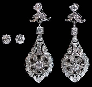 Two Pairs 14kt. Diamond Earrings