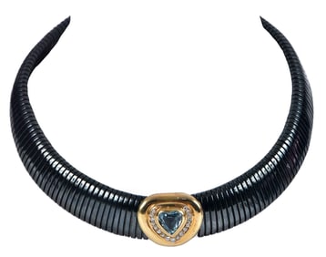 18kt. Italian Blue Topaz and Diamond Tubogas Necklace