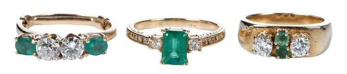 Three 14kt. Emerald and Diamond Rings