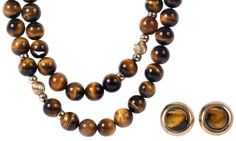 Tiger's Eye Gemstone Bead and Earrings