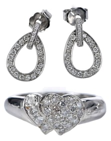18kt. Drop Diamond Earrings and 14kt. Diamond Heart Ring