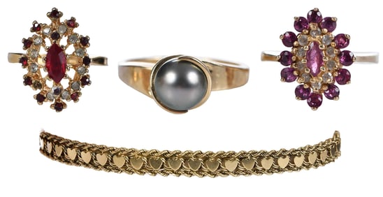 Three Rings, and 14kt. Heart Link Bracelet