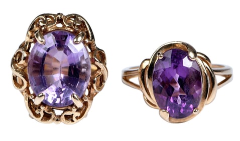 Two 14kt. Oval Amethyst Rings