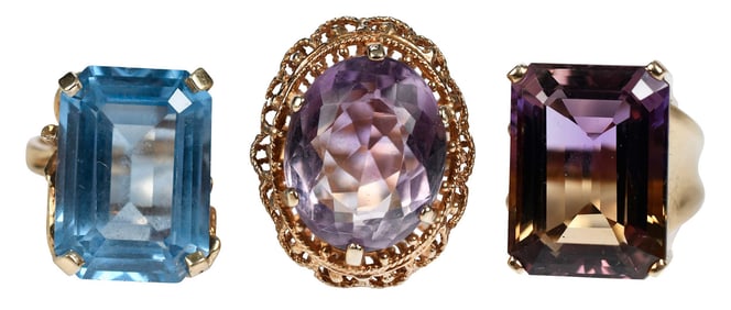 Three Gold Solitaire Gemstone Fashion Rings