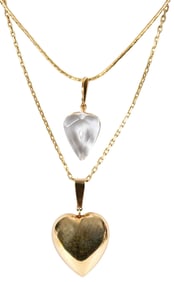 Two Italian 14kt. Chains with Heart Pendants