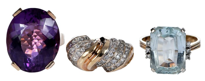 Three 14kt. Gemstone Fashion Rings