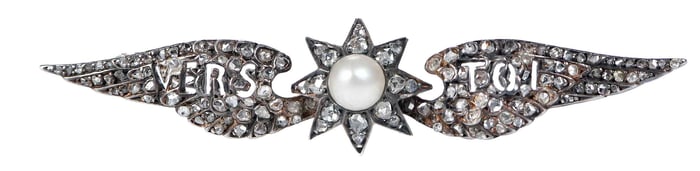 Antique "Vers Toi" Diamond and Pearl Brooch