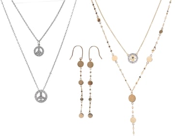 Three 14kt. Necklaces and Earrings and Sterling Necklace
