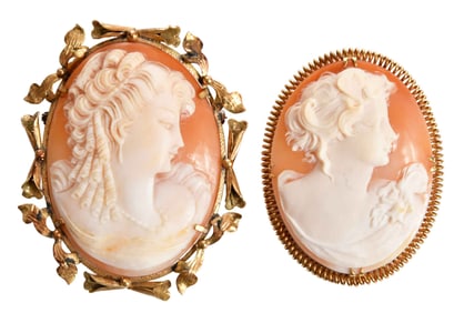 Two Victorian Cameo 18kt. Brooch/Pendants
