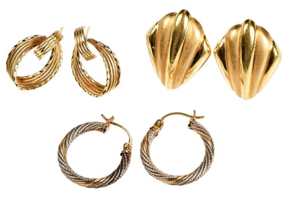 Three Pairs of Gold Earrings