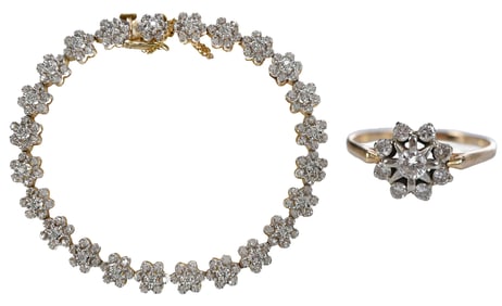 Diamond Cluster Ring and Matching Bracelet