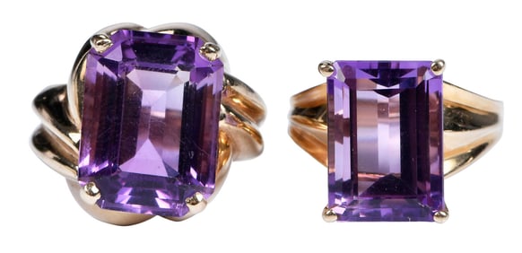 Two 10kt. Amethyst Rings