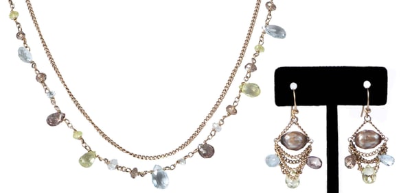 14kt. Gemstone Necklace and Earring Set