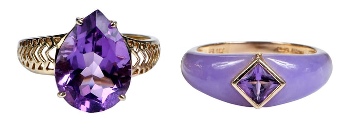 Two 14kt. Rings, Lavender Jade and Amethyst