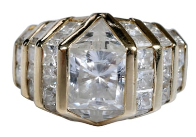14kt. Princess and Trillion Cubic Zirconia Ring