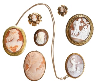 Seven Victorian Cameo Brooches