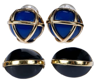 Two Pairs 14kt. Enamel Clip On Earrings