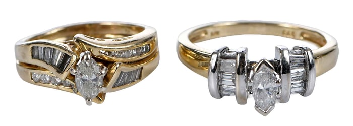 Two 14kt. Marquise Diamond Rings