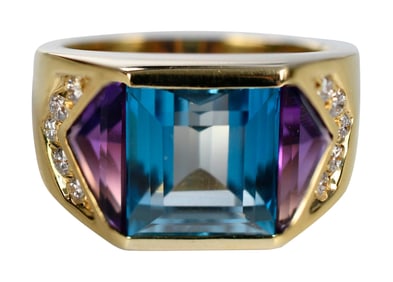 18kt. Topaz, Amethyst, and Diamond Ring