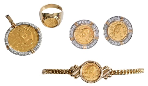 Panda Coin Diamond Suite: Pendant, Earrings, Ring, and Bracelet