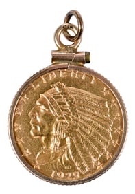 1929 Indian Head Gold Coin Pendant