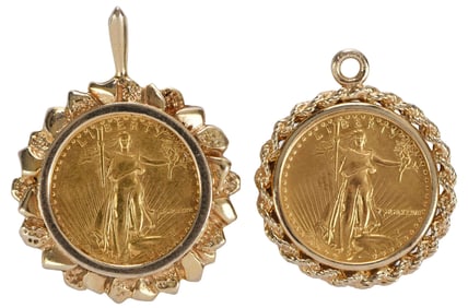 Two 14kt. American Gold Eagle Coin Pendants