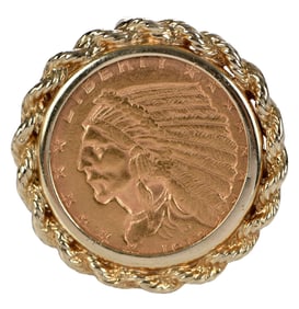 1912 Indian Head Gold Coin Ring