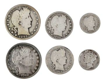 Over $55 Face Value in Barber Dimes, Quarters, and Half Dollars