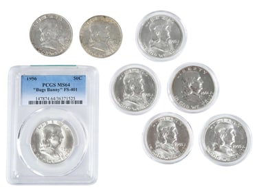 Eight Franklin Halves, including Bugs Bunny Varieties